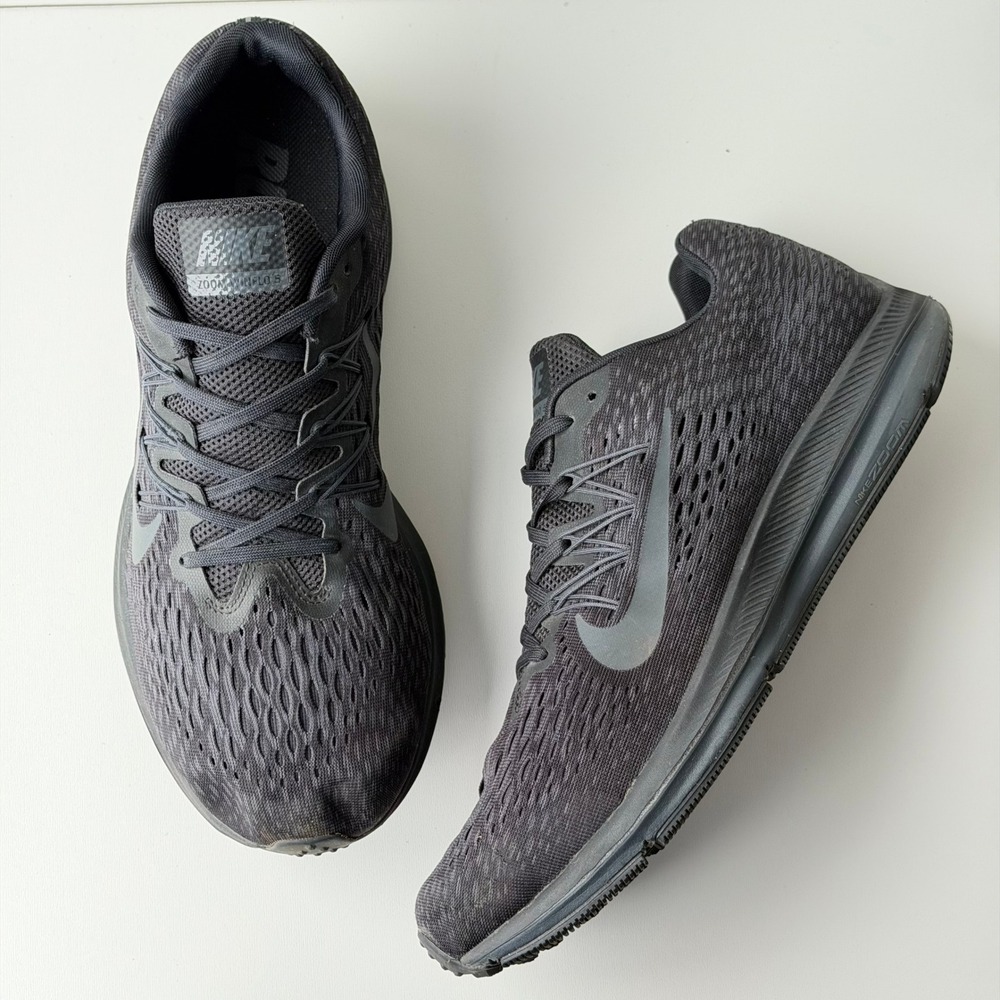 Nike Winflo 5 Mens 11.5 Triple Black Road Running Shoes Mesh Trainers Athletic